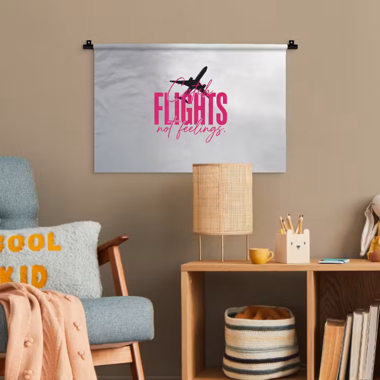 Catch flights not feelings - Vliegtuig - Roze Wandkleed katoen klein -wsfeer4_kind
