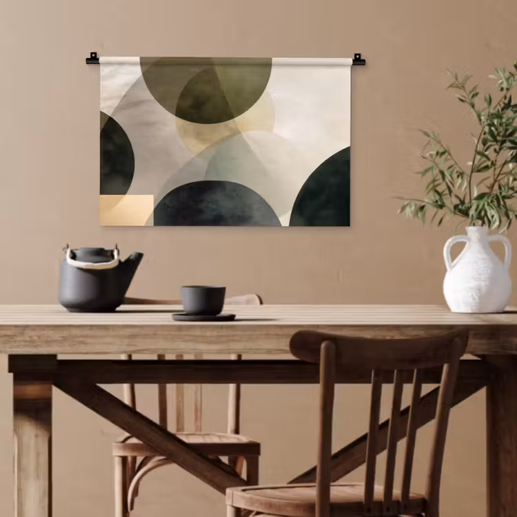 Vlakken - Abstract - Beige - Cirkels Wandkleed katoen klein -sfeer6