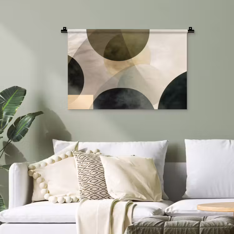 Vlakken - Abstract - Beige - Cirkels Wandkleed katoen klein -sfeer7