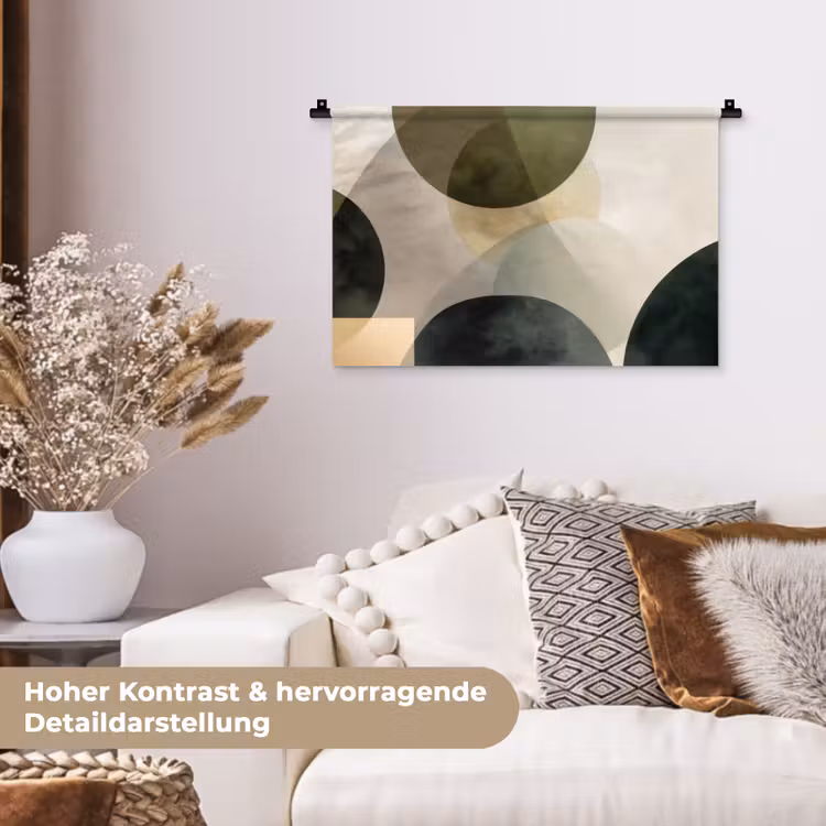 Vlakken - Abstract - Beige - Cirkels Wandkleed katoen klein -tsfeer1_DE