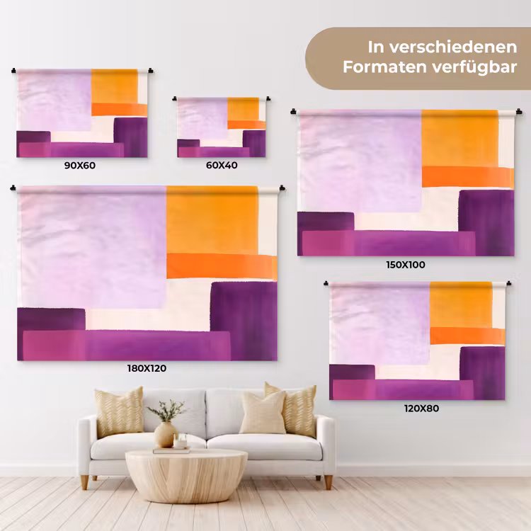 Vlakken - Abstract - Rechthoekig - Oranje Wandkleed katoen klein -tsfeer8_DE
