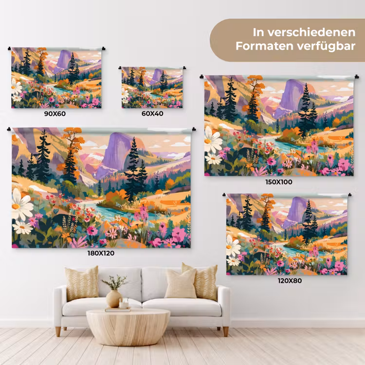 Rivier - Vallei vol bloemen - Levendig Wandkleed katoen klein -tsfeer8_DE