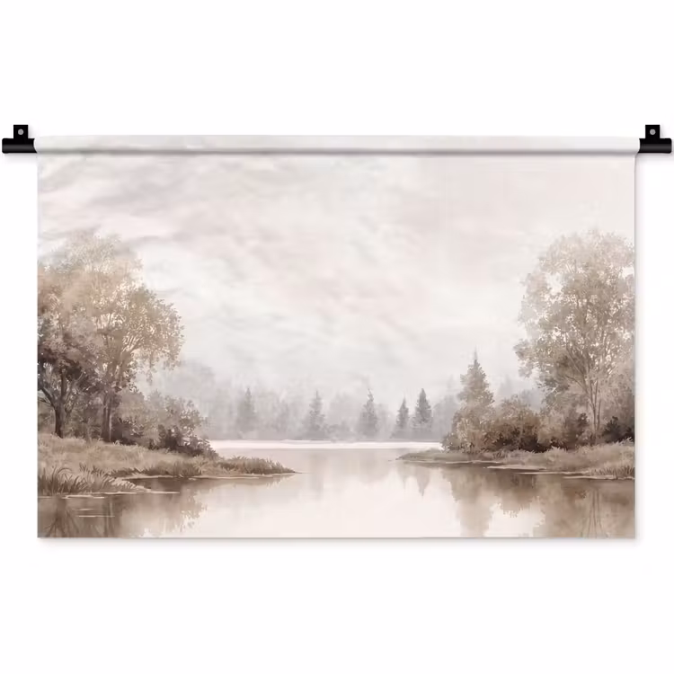 Rivierlandschap - Minimalistisch - Aardetinten Wandkleed katoen klein -zz3d