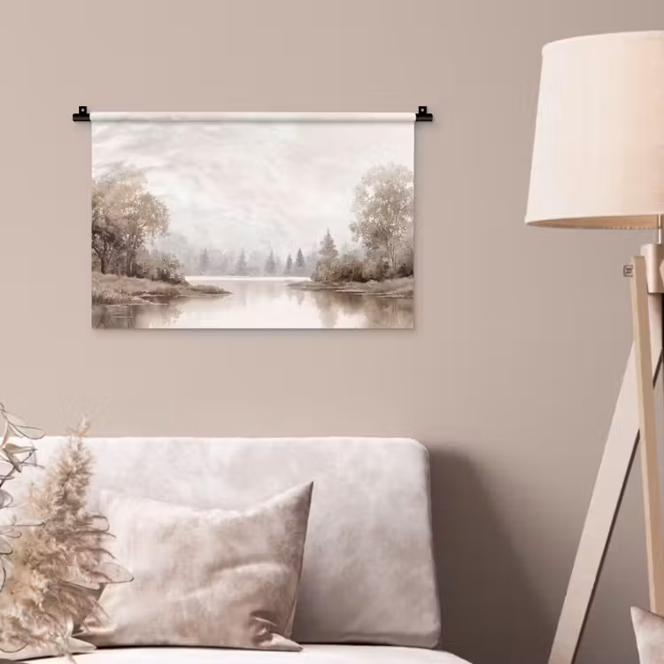 Rivierlandschap - Minimalistisch - Aardetinten Wandkleed katoen klein -sfeer4