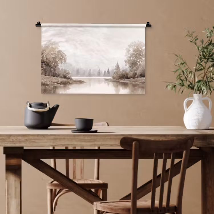 Rivierlandschap - Minimalistisch - Aardetinten Wandkleed katoen klein -sfeer6