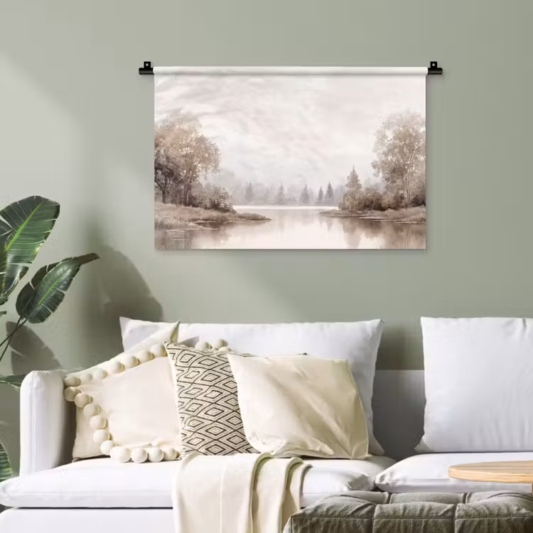 Rivierlandschap - Minimalistisch - Aardetinten Wandkleed katoen klein -sfeer7