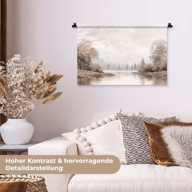 Rivierlandschap - Minimalistisch - Aardetinten Wandkleed katoen klein -tsfeer1_DE