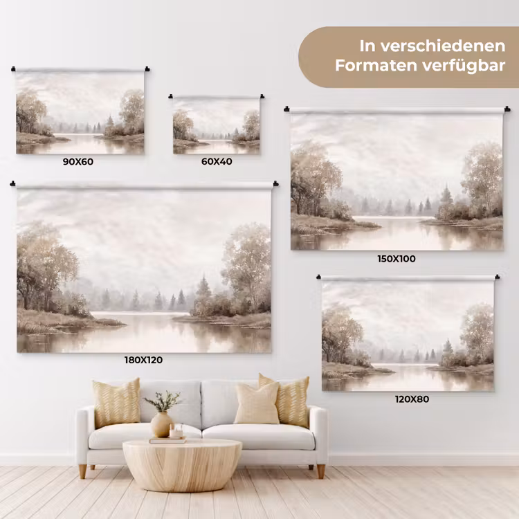 Rivierlandschap - Minimalistisch - Aardetinten Wandkleed katoen klein -tsfeer8_DE