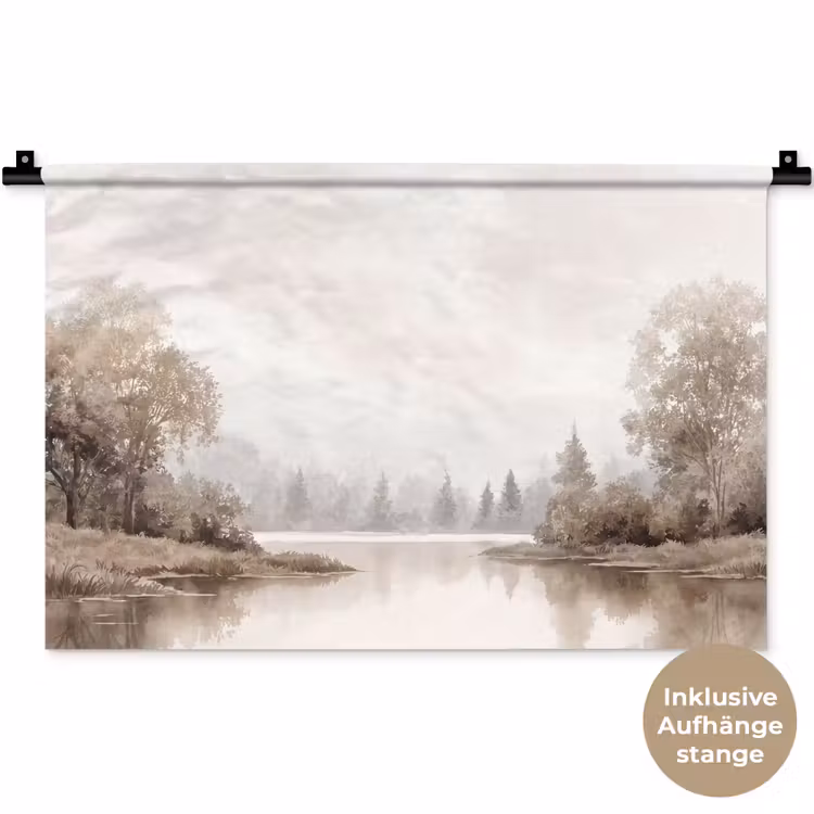 Rivierlandschap - Minimalistisch - Aardetinten Wandkleed katoen klein -t3d_DE