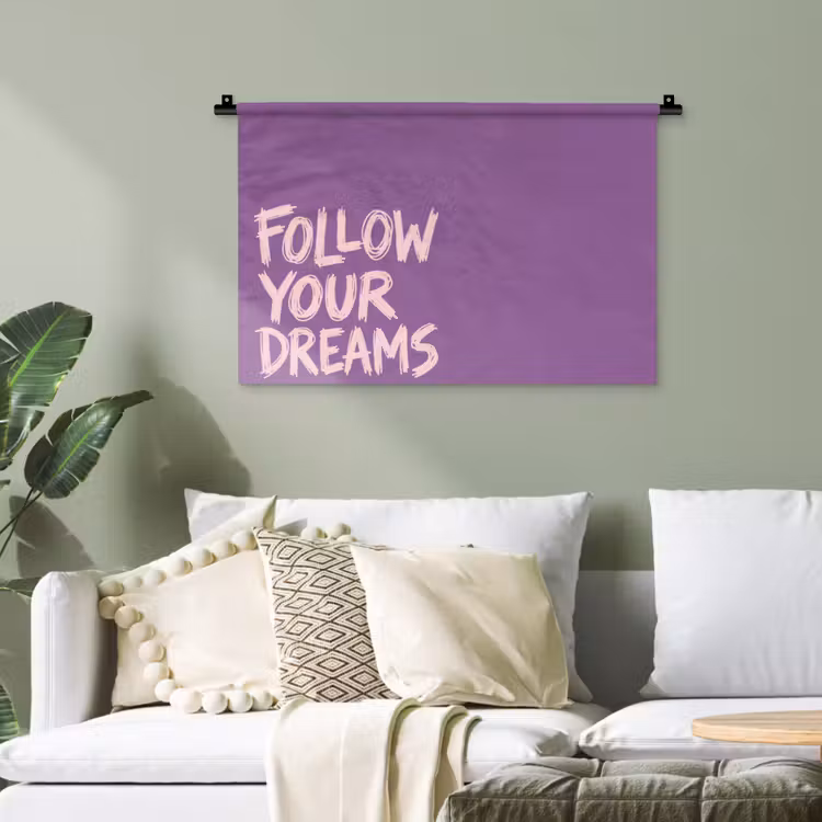 Follow your dreams - Paars - Penseeltextuur Wandkleed katoen klein -sfeer7
