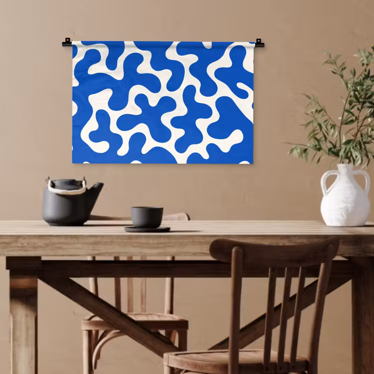 Vormen - Abstract - Blauw - Golven Wandkleed katoen klein -sfeer6