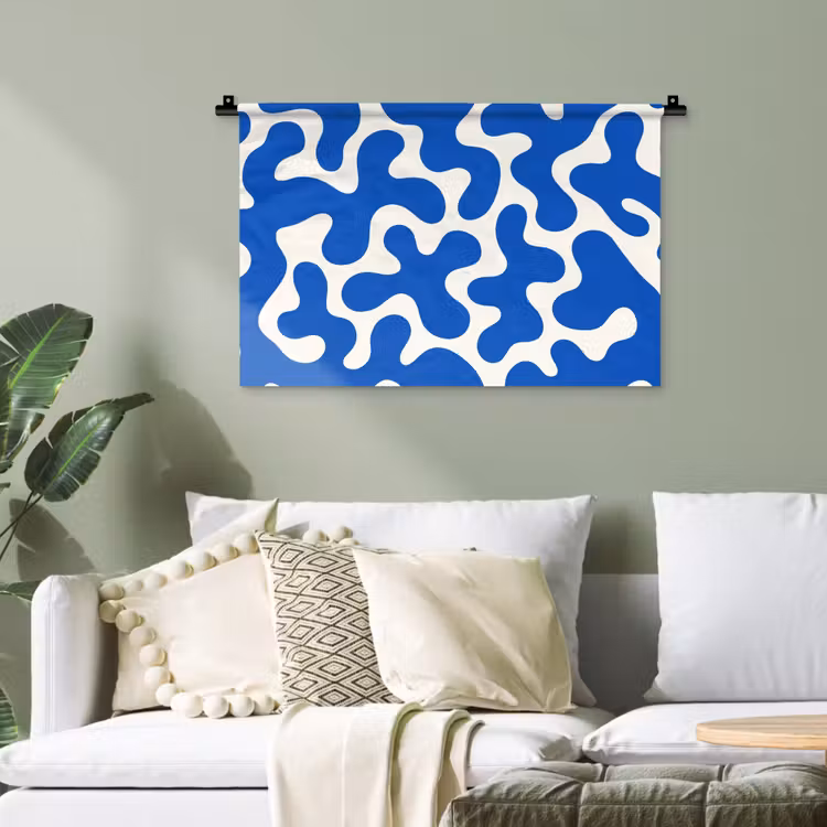 Vormen - Abstract - Blauw - Golven Wandkleed katoen klein -sfeer7