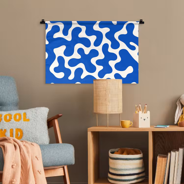 Vormen - Abstract - Blauw - Golven Wandkleed katoen klein -wsfeer4_kind
