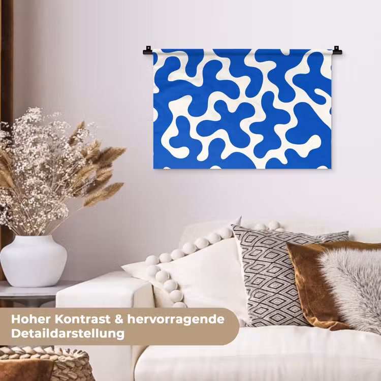 Vormen - Abstract - Blauw - Golven Wandkleed katoen klein -tsfeer1_DE