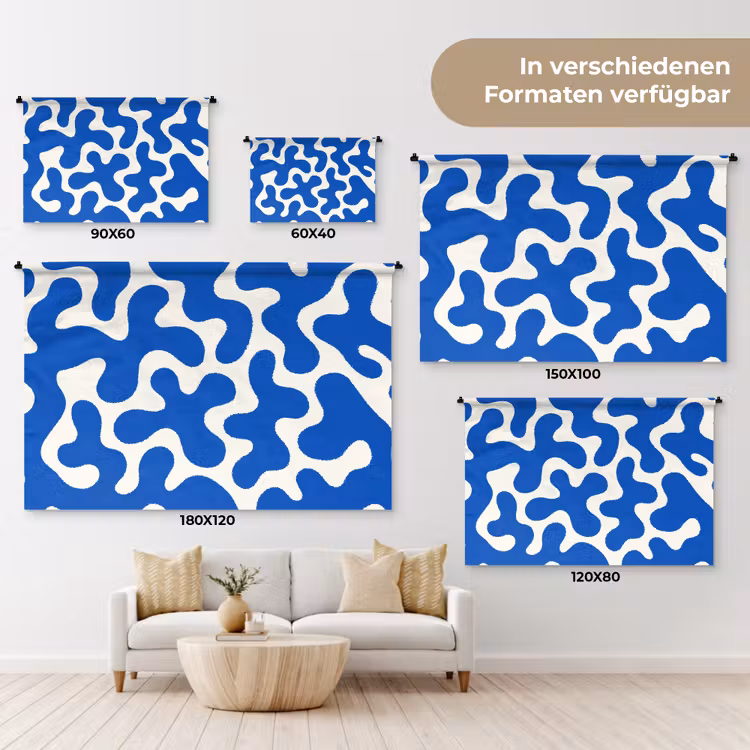 Vormen - Abstract - Blauw - Golven Wandkleed katoen klein -tsfeer8_DE
