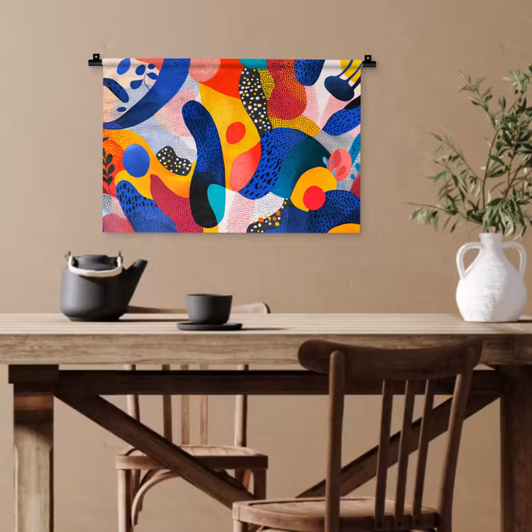 Vormen - Abstract - Stippels - Blauw Wandkleed katoen klein -sfeer6