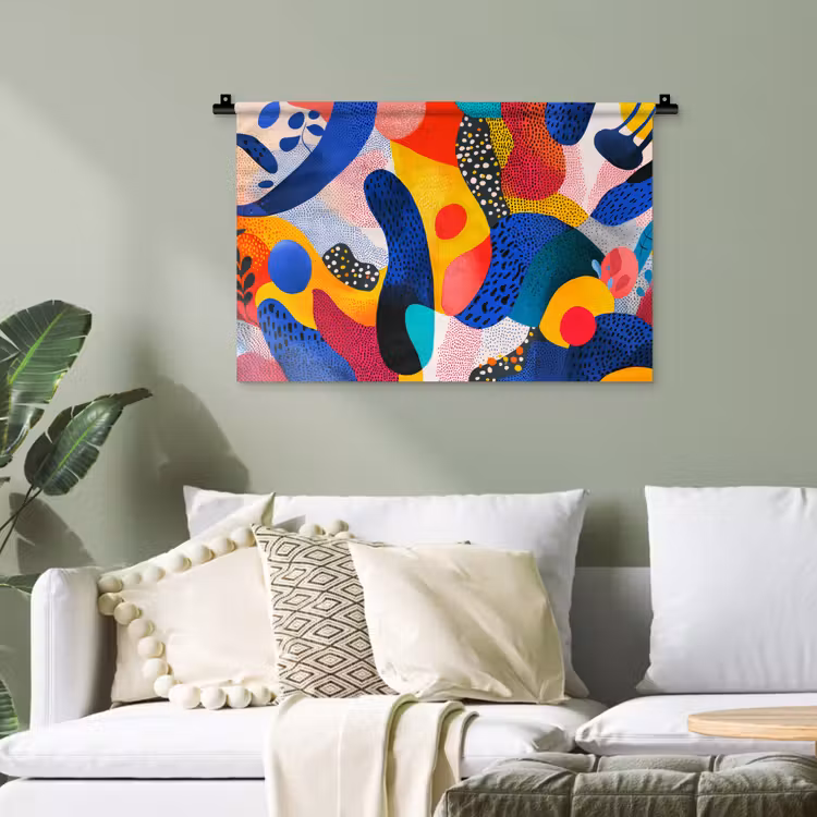 Vormen - Abstract - Stippels - Blauw Wandkleed katoen klein -sfeer7