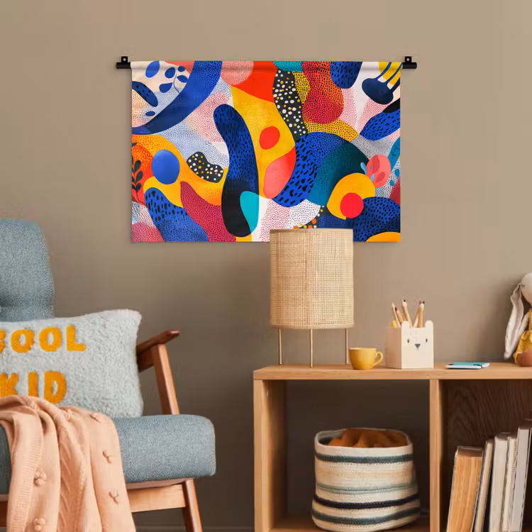 Vormen - Abstract - Stippels - Blauw Wandkleed katoen klein -wsfeer4_kind