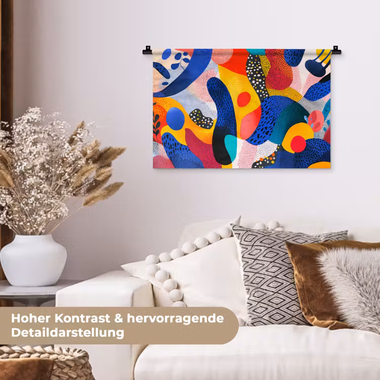 Vormen - Abstract - Stippels - Blauw Wandkleed katoen klein -tsfeer1_DE