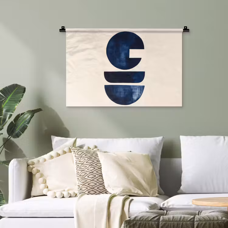 Vormen - Blauw - Abstract Wandkleed katoen klein -sfeer7