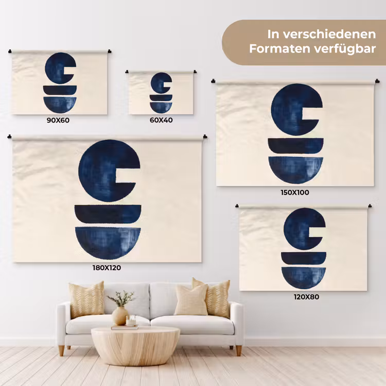 Vormen - Blauw - Abstract Wandkleed katoen klein -tsfeer8_DE