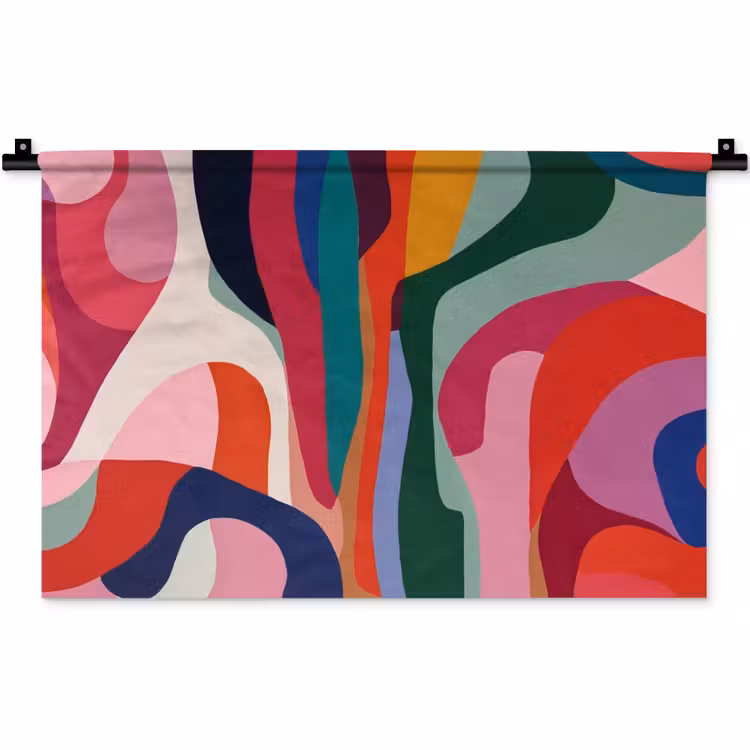 Vormen - Bochten - Kleurrijk - Abstract Wandkleed katoen klein -zz3d