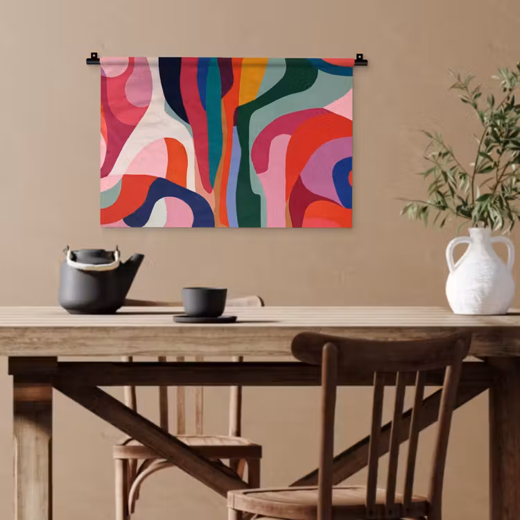 Vormen - Bochten - Kleurrijk - Abstract Wandkleed katoen klein -sfeer6