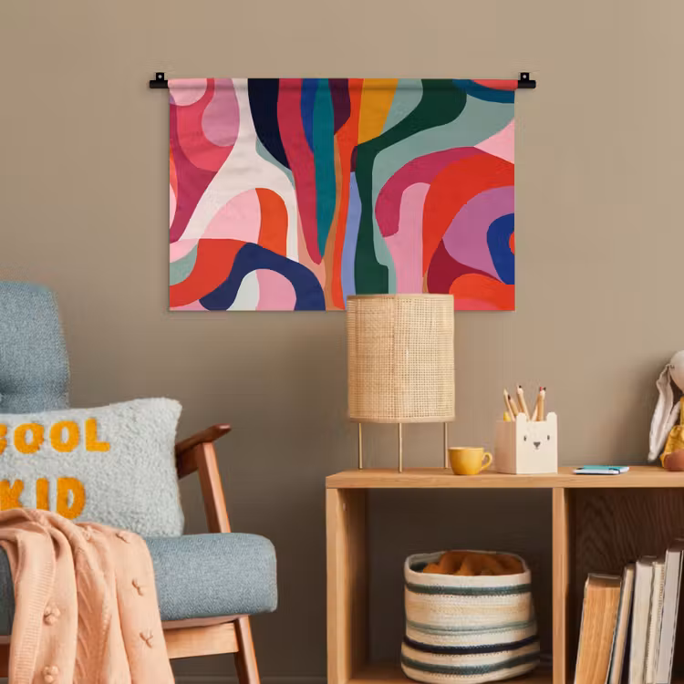 Vormen - Bochten - Kleurrijk - Abstract Wandkleed katoen klein -wsfeer4_kind
