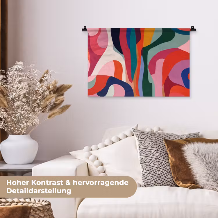 Vormen - Bochten - Kleurrijk - Abstract Wandkleed katoen klein -tsfeer1_DE