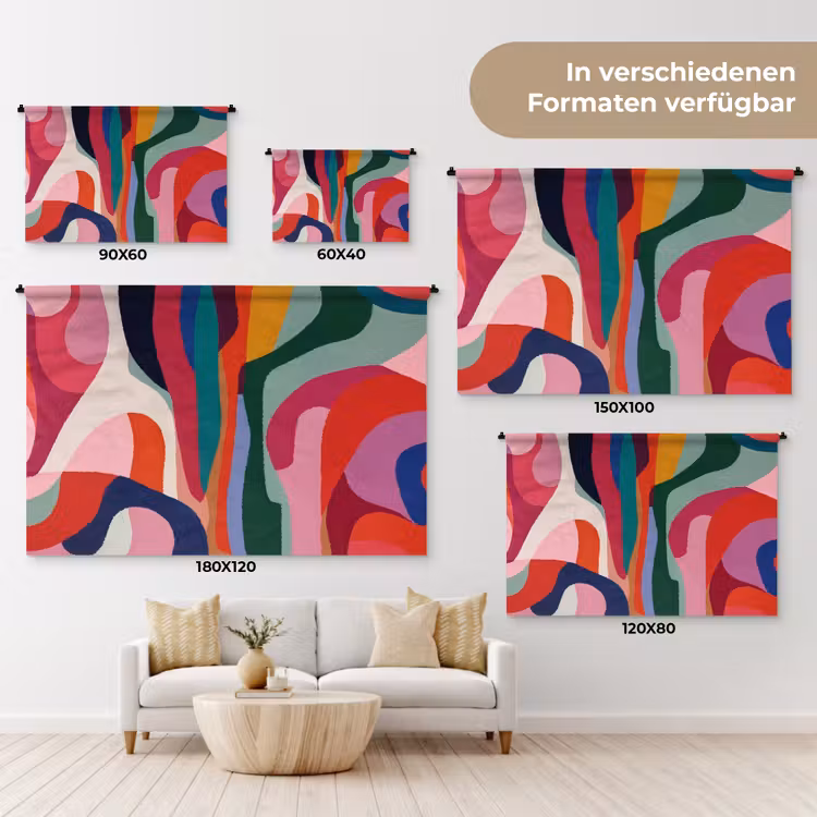 Vormen - Bochten - Kleurrijk - Abstract Wandkleed katoen klein -tsfeer8_DE