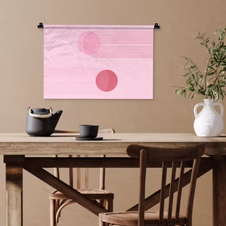 Vormen - Lijnen - Minimalistisch - Roze Wandkleed katoen klein -sfeer6