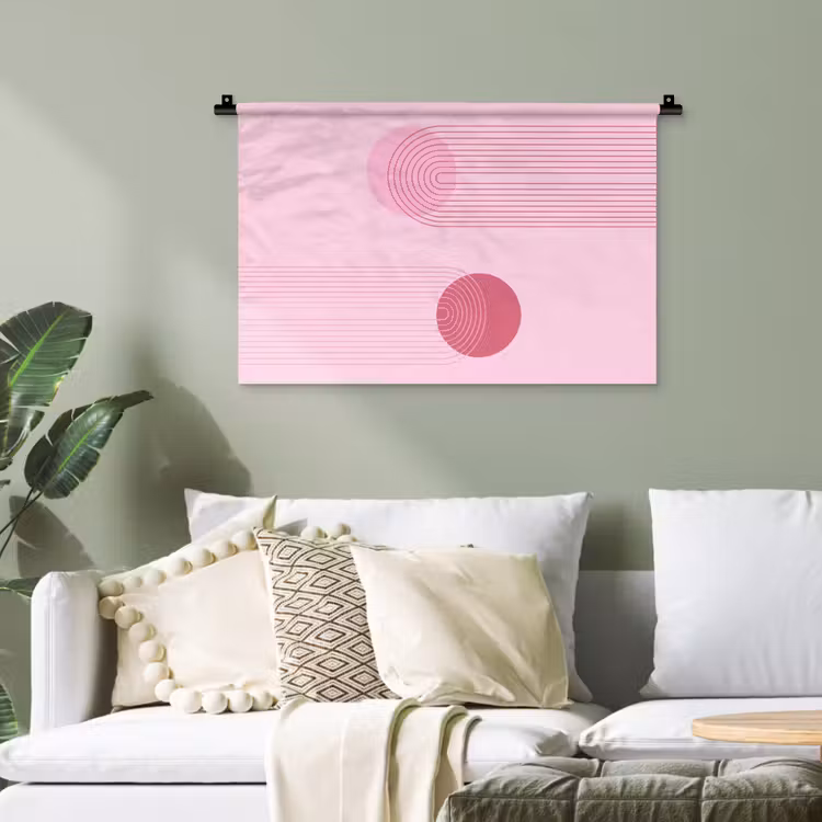 Vormen - Lijnen - Minimalistisch - Roze Wandkleed katoen klein -sfeer7