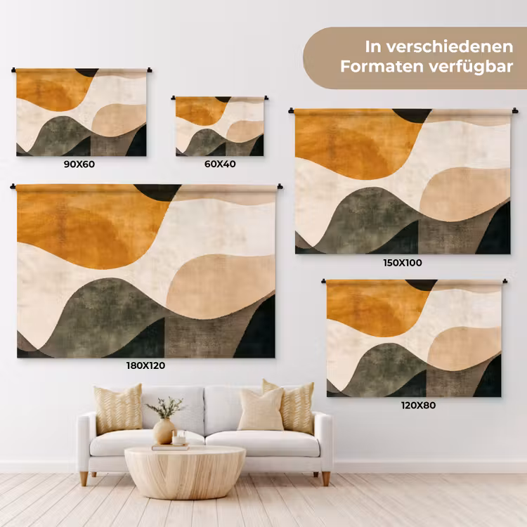 Vormen - Okergeel - Abstract Wandkleed katoen klein -tsfeer8_DE