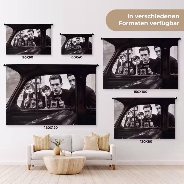 Fotograaf - Camera - Vintage - Journalistiek - Zwart-wit Wandkleed katoen klein -tsfeer8_DE
