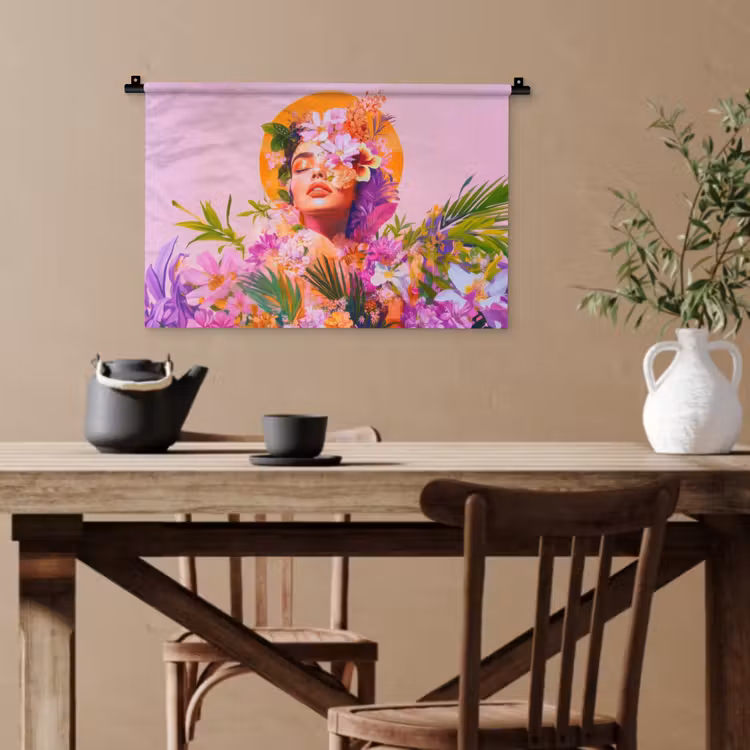 Vrouw - Abstract - Cirkel - Bloemen Wandkleed katoen klein -sfeer6