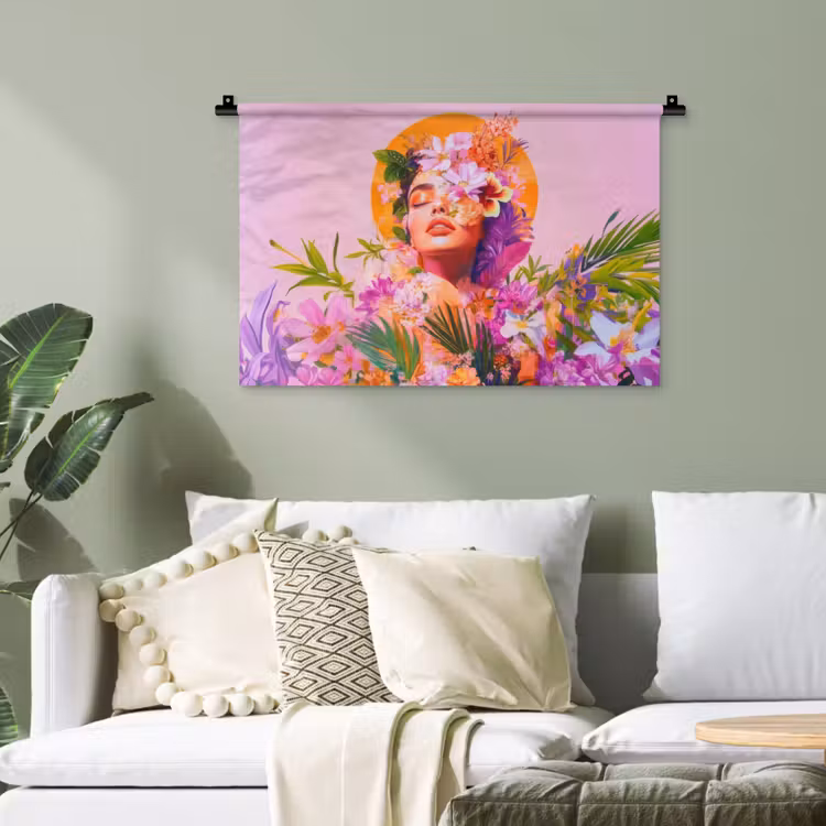 Vrouw - Abstract - Cirkel - Bloemen Wandkleed katoen klein -sfeer7