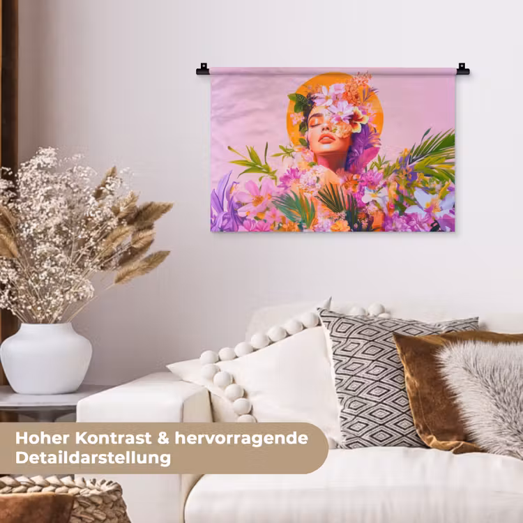 Vrouw - Abstract - Cirkel - Bloemen Wandkleed katoen klein -tsfeer1_DE