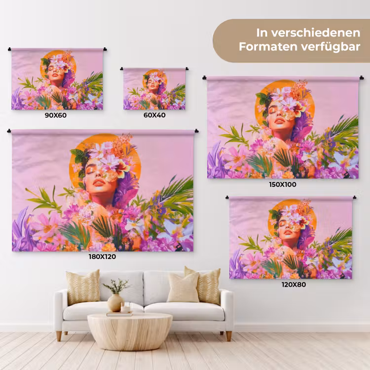 Vrouw - Abstract - Cirkel - Bloemen Wandkleed katoen klein -tsfeer8_DE