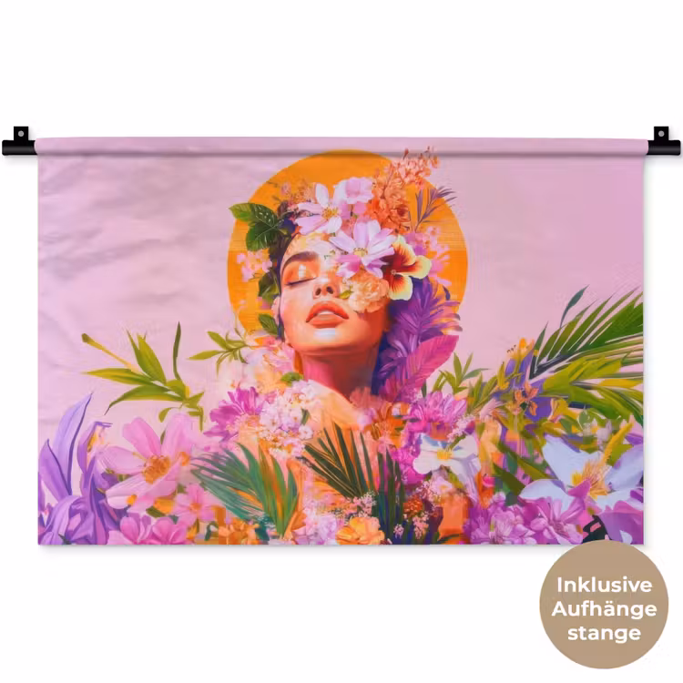 Vrouw - Abstract - Cirkel - Bloemen Wandkleed katoen klein -t3d_DE