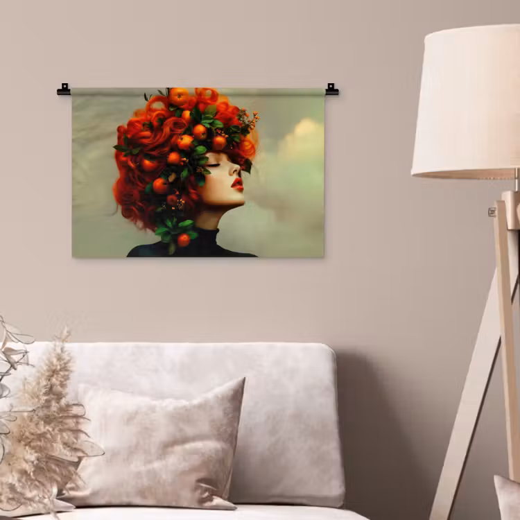 Vrouw - Appels - Rood - Bladeren Wandkleed katoen klein -sfeer4