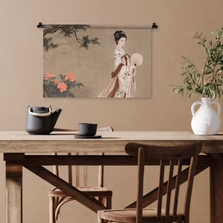Vrouw - Azië - Kunst - Beige Wandkleed katoen klein -sfeer6