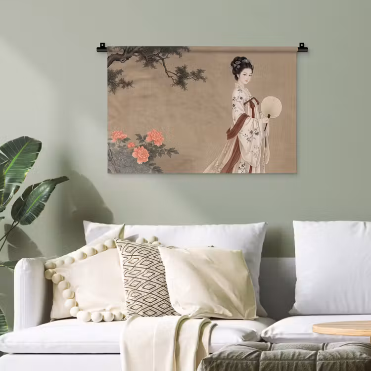 Vrouw - Azië - Kunst - Beige Wandkleed katoen klein -sfeer7
