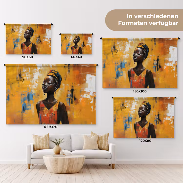Vrouw - Ogen - Penseelstreken - Geel Wandkleed katoen klein -tsfeer8_DE