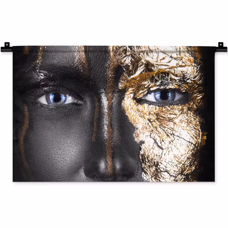 Vrouw - Bladgoud - Zwart - Goud - Luxe Wandkleed katoen klein -zz3d