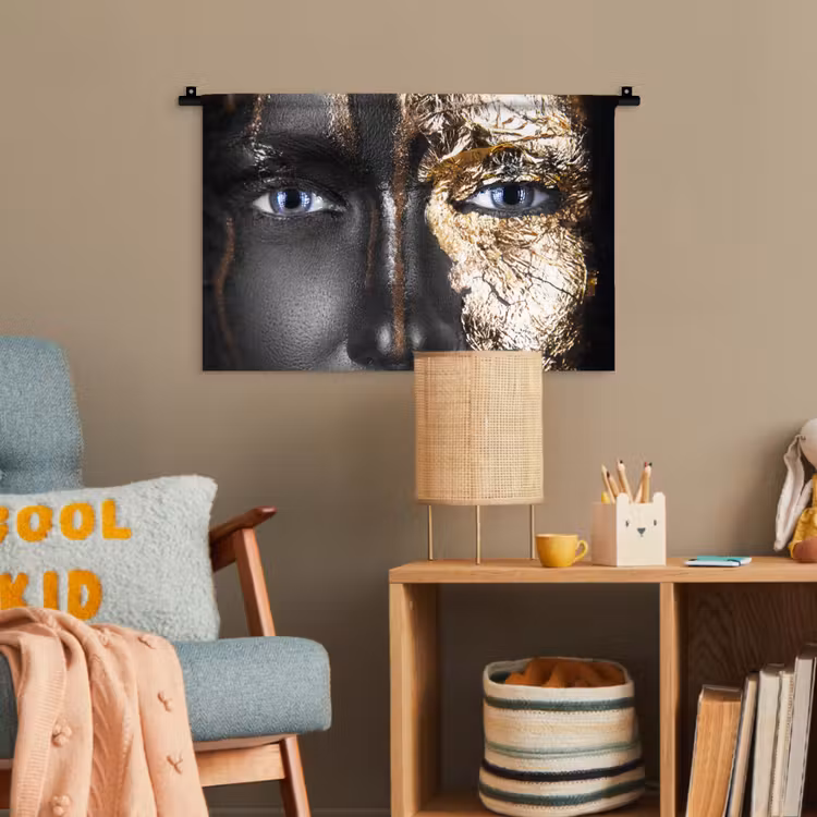 Vrouw - Bladgoud - Zwart - Goud - Luxe Wandkleed katoen klein -wsfeer4_kind