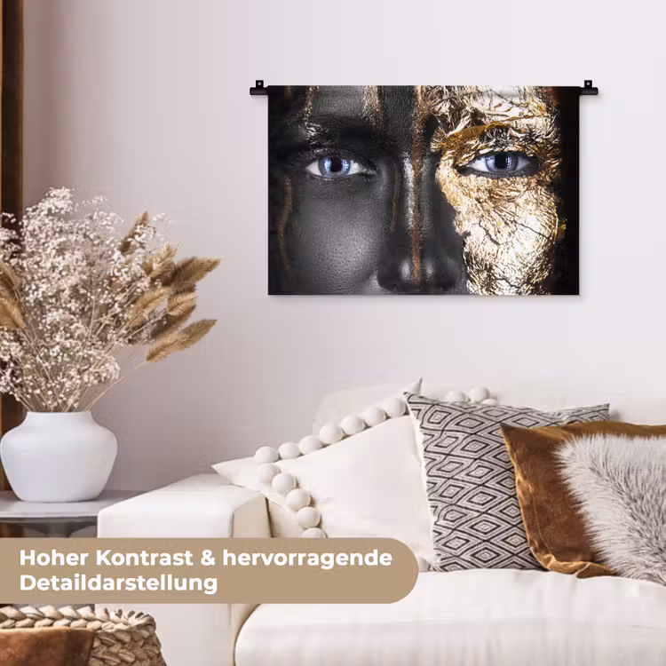 Vrouw - Bladgoud - Zwart - Goud - Luxe Wandkleed katoen klein -tsfeer1_DE
