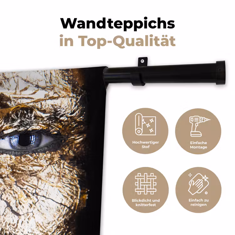 Vrouw - Bladgoud - Zwart - Goud - Luxe Wandkleed katoen klein -tsfeer2_DE