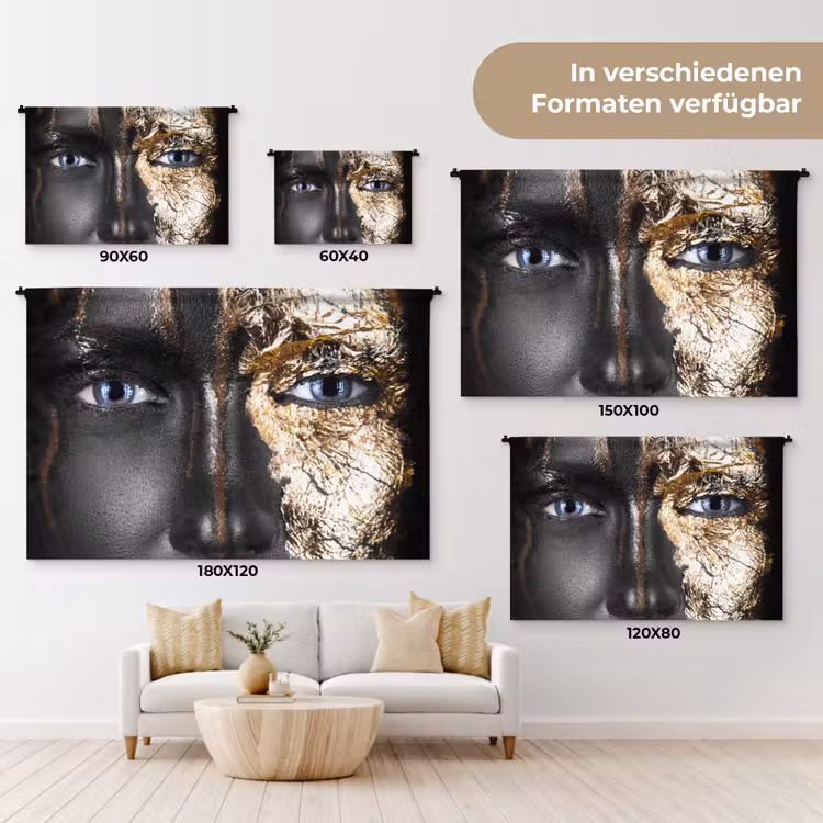 Vrouw - Bladgoud - Zwart - Goud - Luxe Wandkleed katoen klein -tsfeer8_DE