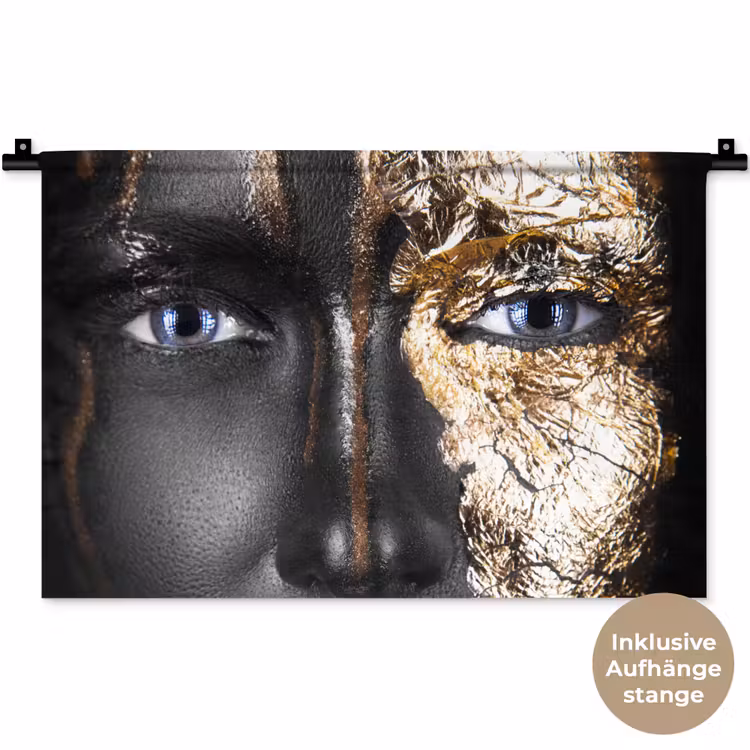 Vrouw - Bladgoud - Zwart - Goud - Luxe Wandkleed katoen klein -t3d_DE
