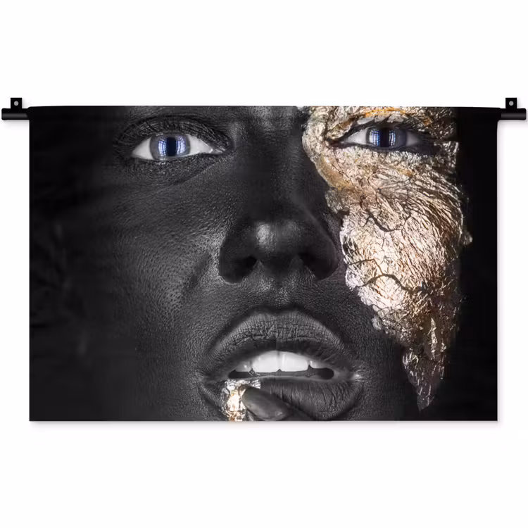 Vrouw - Bladgoud - Zwart - Huid - Luxe Wandkleed katoen klein -zz3d
